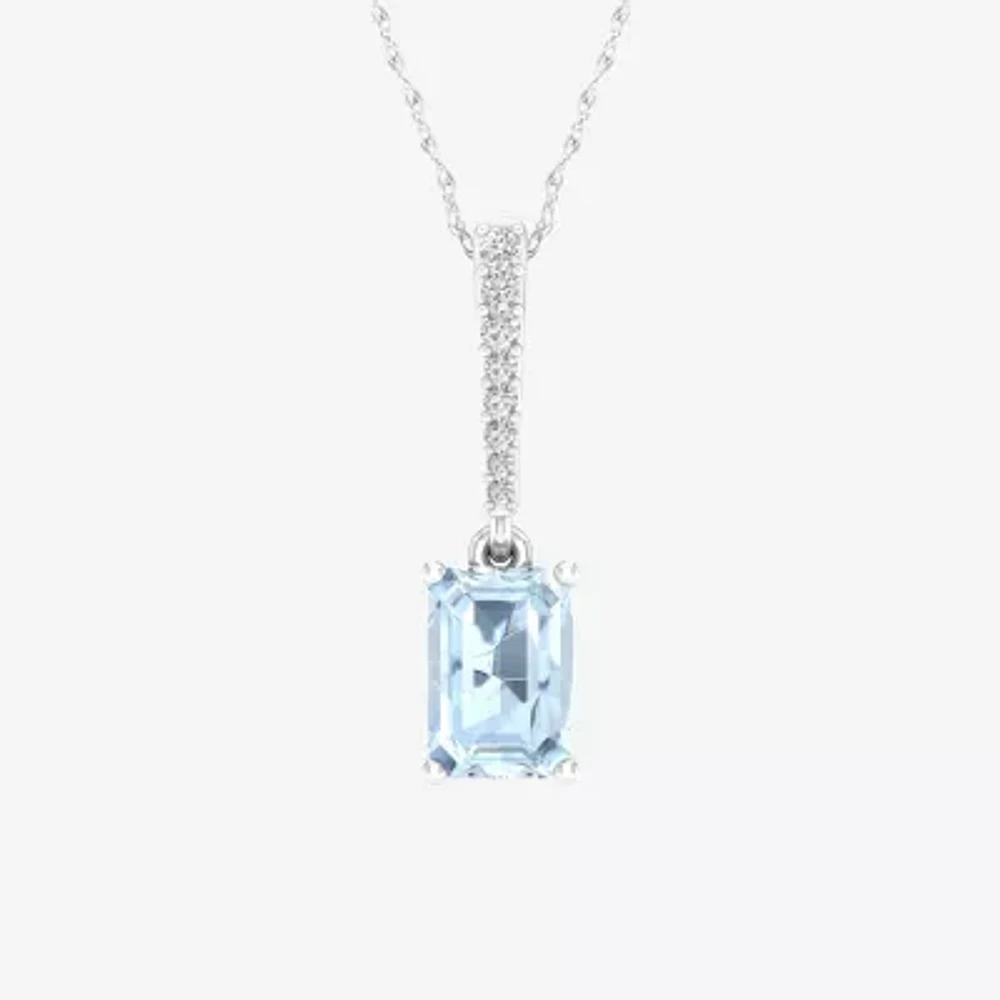 Womens Genuine Blue Aquamarine Sterling Silver Pendant Necklaces