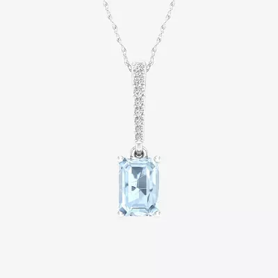Womens Genuine Blue Aquamarine Sterling Silver Pendant Necklaces