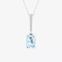 Womens Genuine Blue Aquamarine Sterling Silver Pendant Necklace