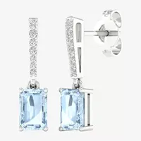 Genuine Blue Aquamarine Sterling Silver Drop Earrings