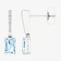 Genuine Blue Aquamarine Sterling Silver Drop Earrings