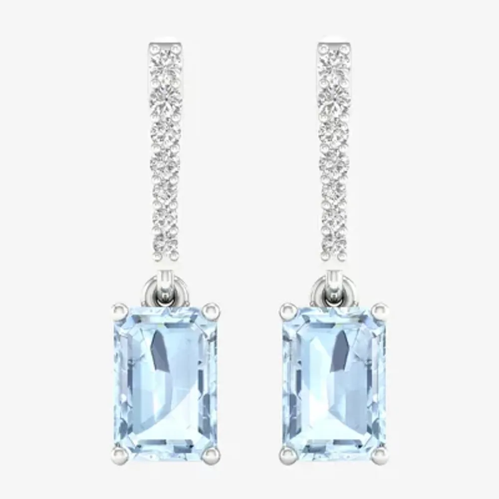 Genuine Blue Aquamarine Sterling Silver Drop Earrings