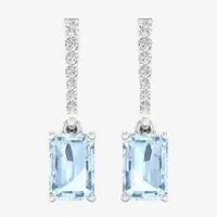 Genuine Blue Aquamarine Sterling Silver Drop Earrings