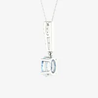 Womens Genuine Blue Aquamarine Sterling Silver Oval Pendant Necklace