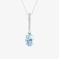 Womens Genuine Blue Aquamarine Sterling Silver Oval Pendant Necklace