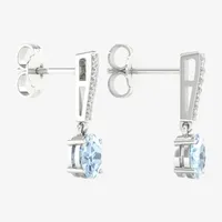 Genuine Blue Aquamarine Sterling Silver Oval Drop Earrings