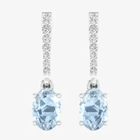 Genuine Blue Aquamarine Sterling Silver Oval Drop Earrings