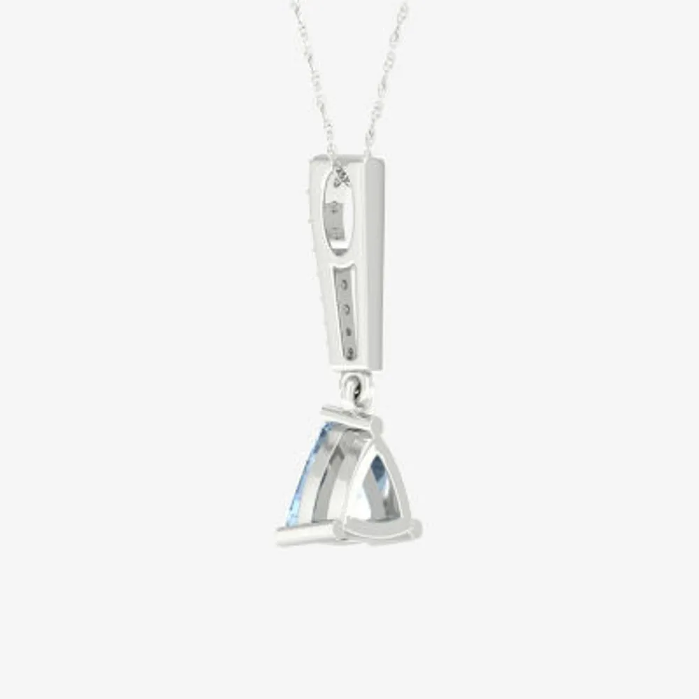Womens Genuine Blue Aquamarine Sterling Silver Triangle Pendant Necklace