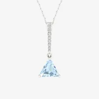 Womens Genuine Blue Aquamarine Sterling Silver Triangle Pendant Necklace