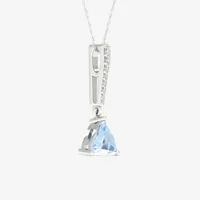 Womens Genuine Blue Aquamarine Sterling Silver Triangle Pendant Necklace