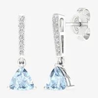 Genuine Blue Aquamarine Sterling Silver Triangle Drop Earrings