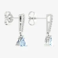 Genuine Blue Aquamarine Sterling Silver Triangle Drop Earrings