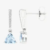 Genuine Blue Aquamarine Sterling Silver Triangle Drop Earrings