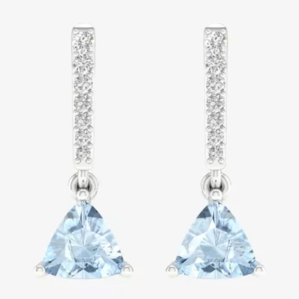 Genuine Blue Aquamarine Sterling Silver Triangle Drop Earrings