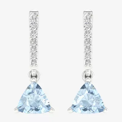 Genuine Blue Aquamarine Sterling Silver Triangle Drop Earrings