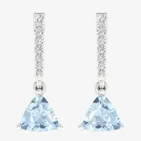 Genuine Blue Aquamarine Sterling Silver Triangle Drop Earrings