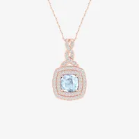 Womens Genuine Blue Aquamarine & 1/5 CT. T.W. Natural White Diamond 10K Rose Gold Cushion Pendant Necklace