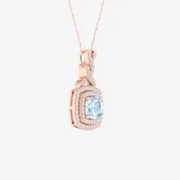 Womens Genuine Blue Aquamarine & 1/5 CT. T.W. Natural White Diamond 10K Rose Gold Cushion Pendant Necklace