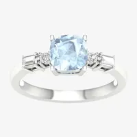 Womens 1/6 CT. T.W. Genuine Blue Aquamarine 10K White Gold Cocktail Ring