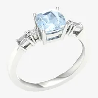 Womens 1/6 CT. T.W. Genuine Blue Aquamarine 10K White Gold Cocktail Ring