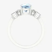 Womens 1/6 CT. T.W. Genuine Blue Aquamarine 10K White Gold Cocktail Ring