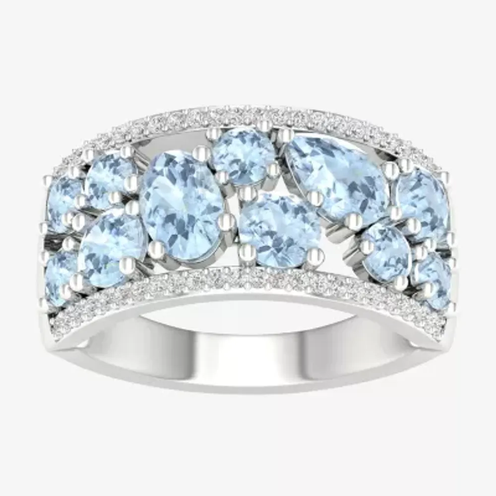 Womens Genuine Blue Aquamarine Sterling Silver Cocktail Ring