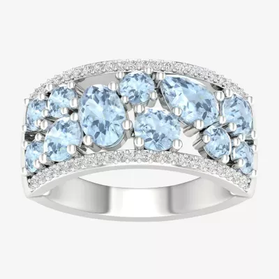 Womens Genuine Blue Aquamarine Sterling Silver Cocktail Ring