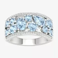 Womens Genuine Blue Aquamarine Sterling Silver Cocktail Ring