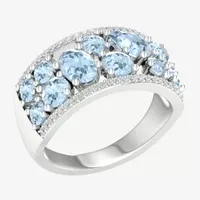 Womens Genuine Blue Aquamarine Sterling Silver Cocktail Ring