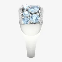 Womens Genuine Blue Aquamarine Sterling Silver Cocktail Ring