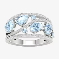 Womens Genuine Blue Aquamarine Sterling Silver Cocktail Ring