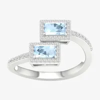 Womens 1/5 CT. T.W. Genuine Blue Aquamarine 10K White Gold Rectangular Bypass  Cocktail Ring