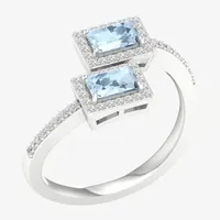 Womens 1/5 CT. T.W. Genuine Blue Aquamarine 10K White Gold Rectangular Bypass  Cocktail Ring