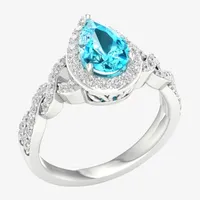 Womens Genuine Blue Topaz Sterling Silver Halo Cocktail Ring