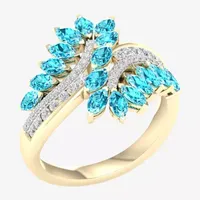 Womens Genuine Blue Topaz 14K Gold Over Silver Cluster Bypass  Cocktail Ring