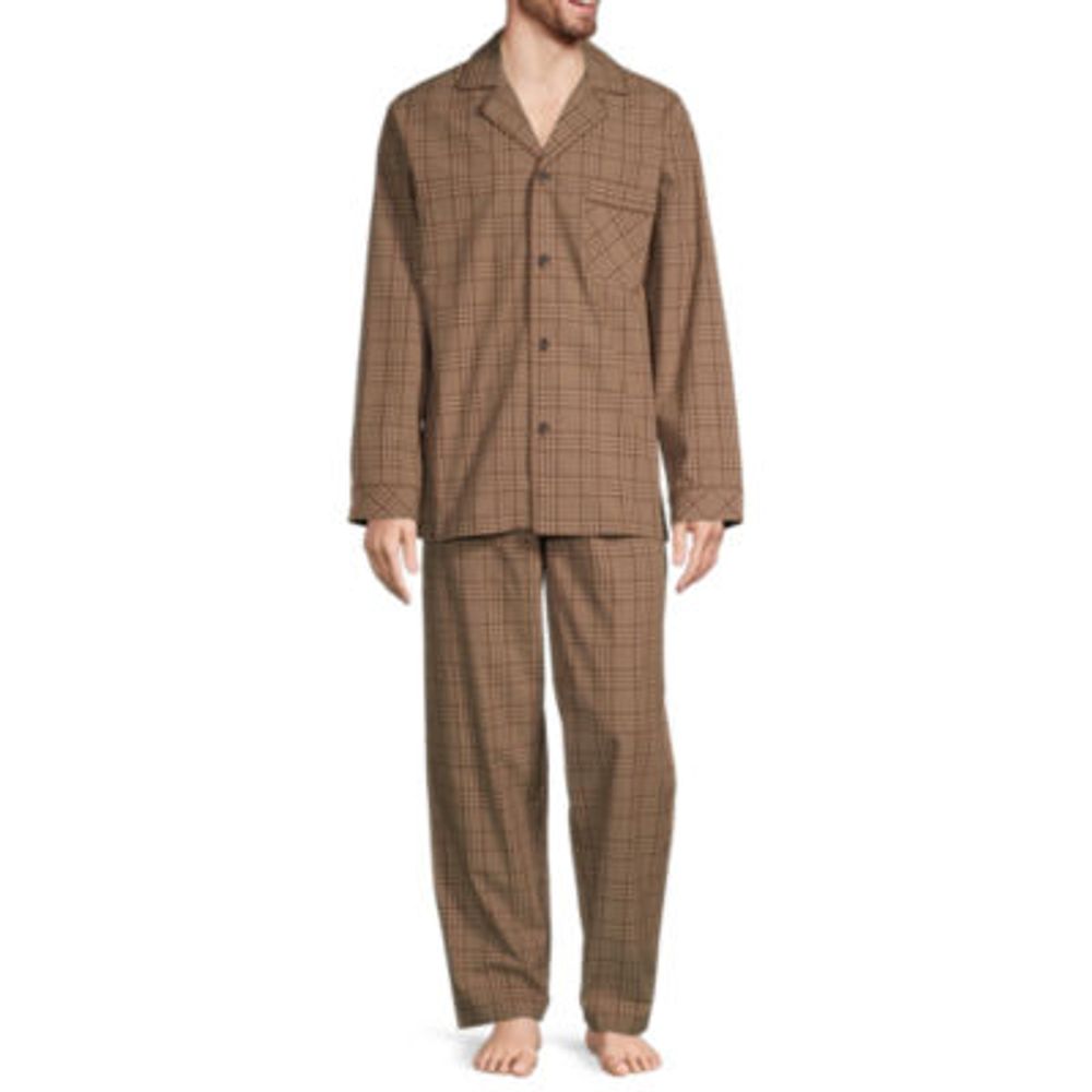 Stafford Mens Long Sleeve 2-pc. Pant Pajama Set