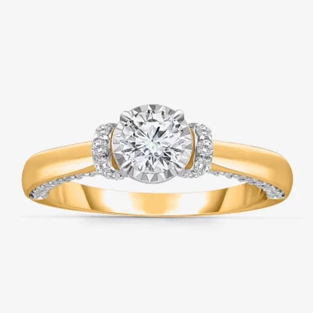 (I / I1) Womens 1 CT. T.W. Lab Grown White Diamond 10K Gold Round Solitaire Engagement Ring