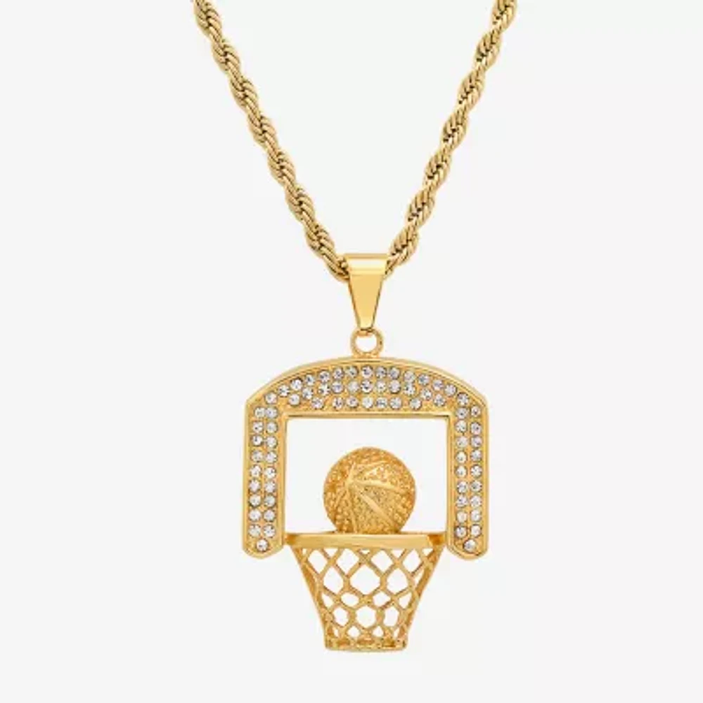 Steeltime Mens Crystal 18K Gold Over Stainless Steel Pendant Necklaces