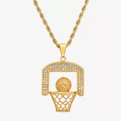 Steeltime Mens Crystal 18K Gold Over Stainless Steel Pendant Necklaces