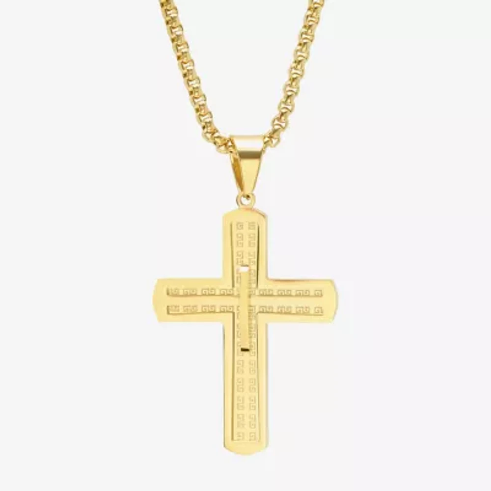 Steeltime Mens 18K Gold Over Stainless Steel Cross Pendant Necklace