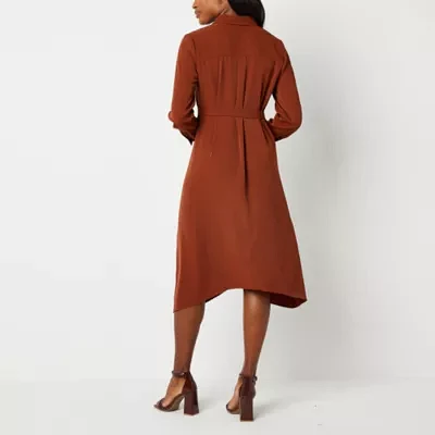Worthington Womens Long Sleeve Shirt Dress