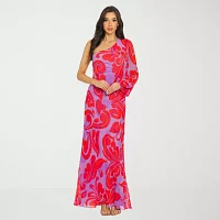 Premier Amour Long One Shoulder Sleeve Floral Maxi Dress