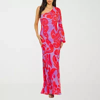 Premier Amour Long One Shoulder Sleeve Floral Maxi Dress