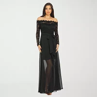 Premier Amour Off the Shoulder Long Sleeve Evening Gown