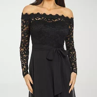 Premier Amour Off the Shoulder Long Sleeve Evening Gown