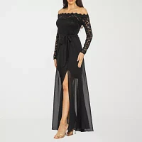 Premier Amour Off the Shoulder Long Sleeve Evening Gown