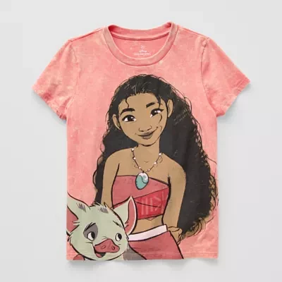 Disney Collection Little & Big Girls Crew Neck Short Sleeve Moana Graphic T-Shirt