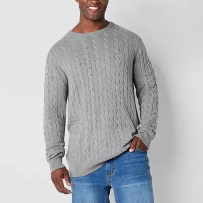 St. John's Bay Cable Big and Tall Mens Crew Neck Long Sleeve Pullover Sweater