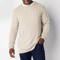 St. John's Bay Cable Big and Tall Mens Crew Neck Long Sleeve Pullover Sweater