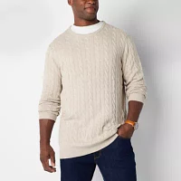 St. John's Bay Cable Big and Tall Mens Crew Neck Long Sleeve Pullover Sweater